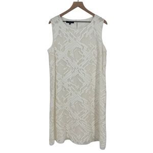 Lafayette 148 Sheath Dress Large Warm White Cream Textured Cotton Silk Work #h